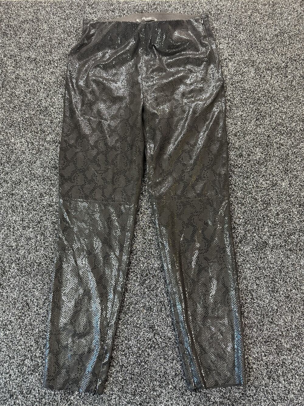 Zara Women Black Faux Leather Snakeskin Print Stretch Leggings Pants Size Large